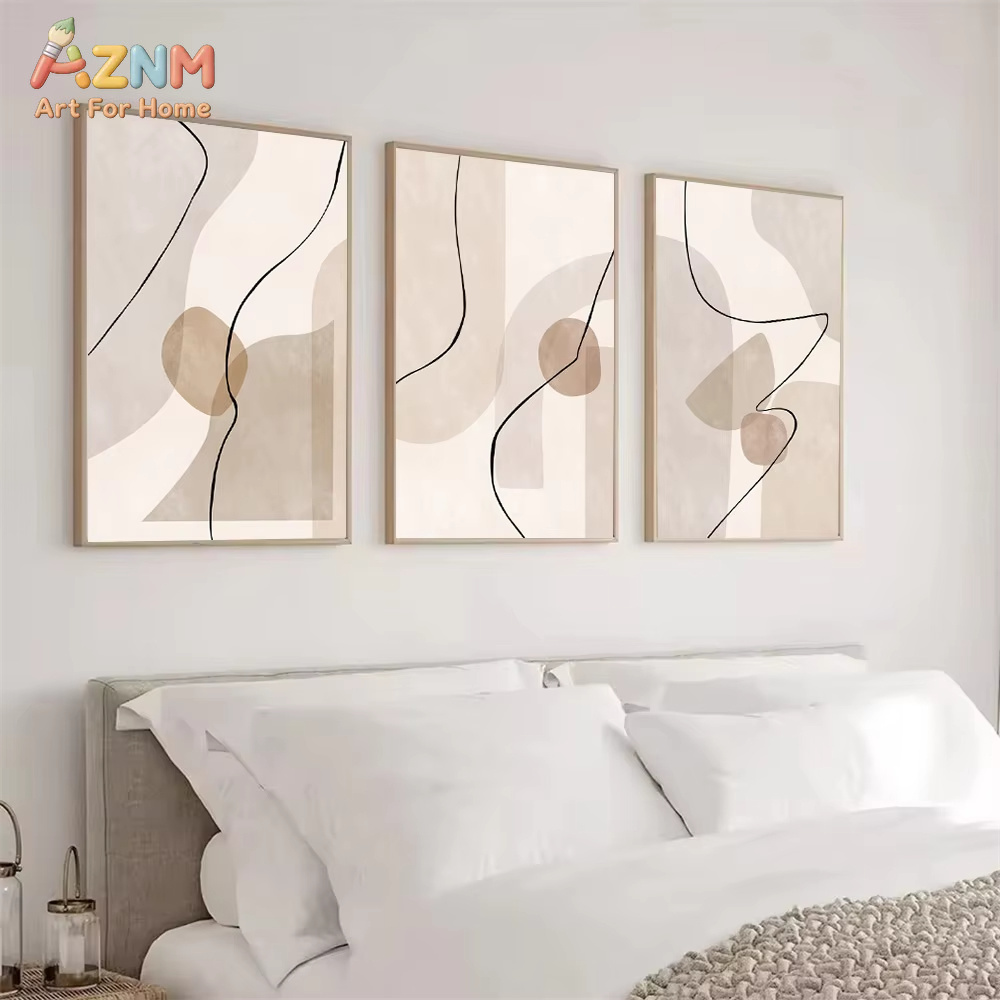Interior Design Home Decor - Abstract Beige Geometry Line Wall Art
