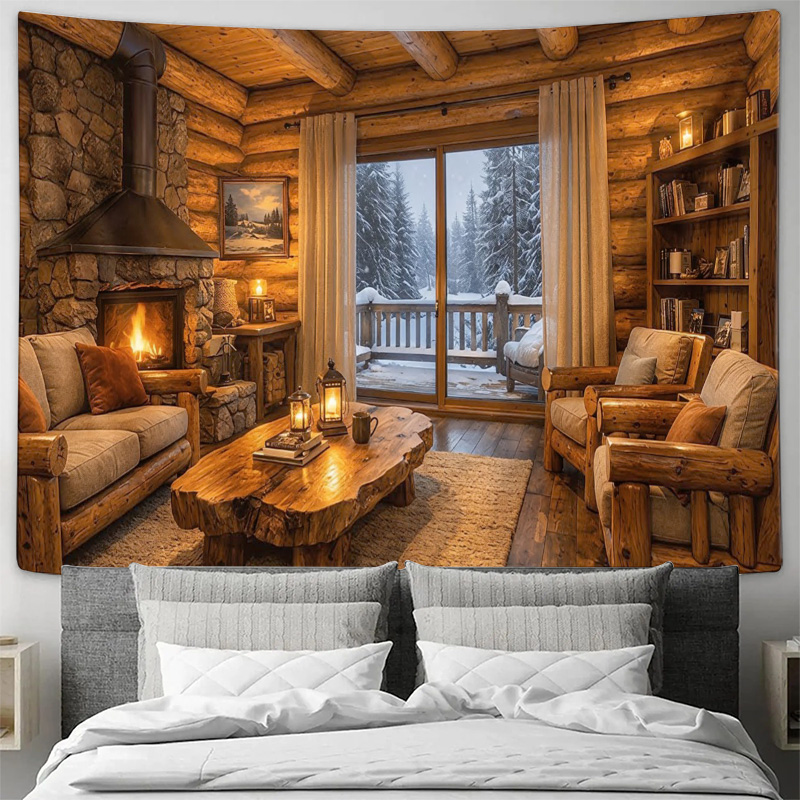 Cozy Wooden Cabin Fireplace In - đánh giá và giá Interior Design Home Decor