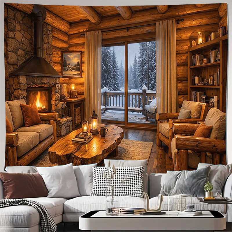 Cozy Wooden Cabin Fireplace In - đánh giá và giá Interior Design Home Decor