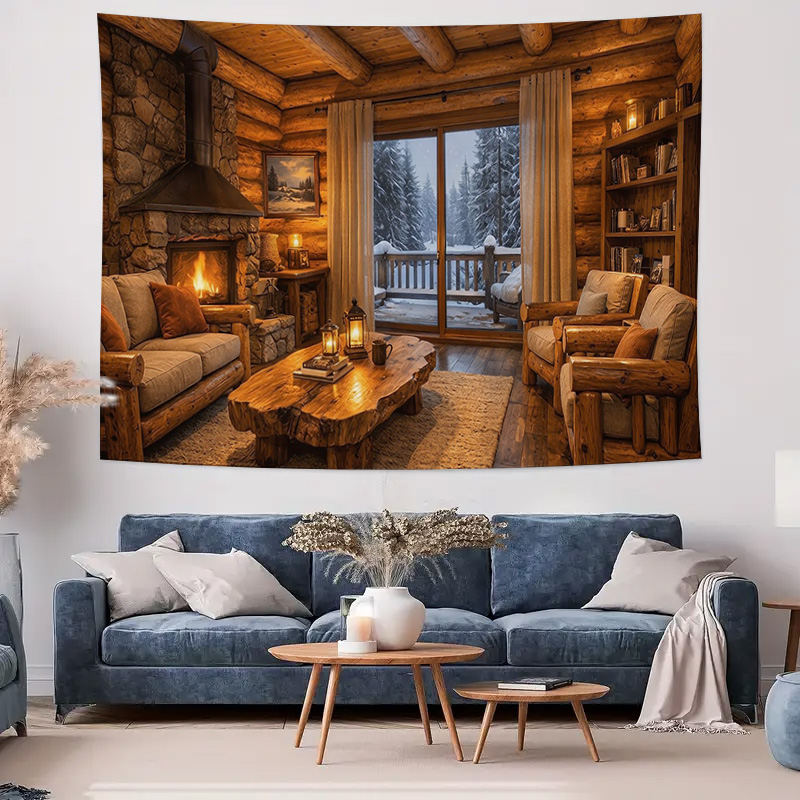 Cozy Wooden Cabin Fireplace In - đánh giá và giá Interior Design Home Decor